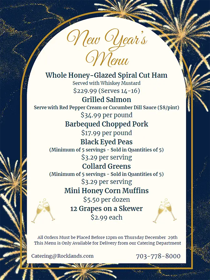 New Year's 2026 catering menu