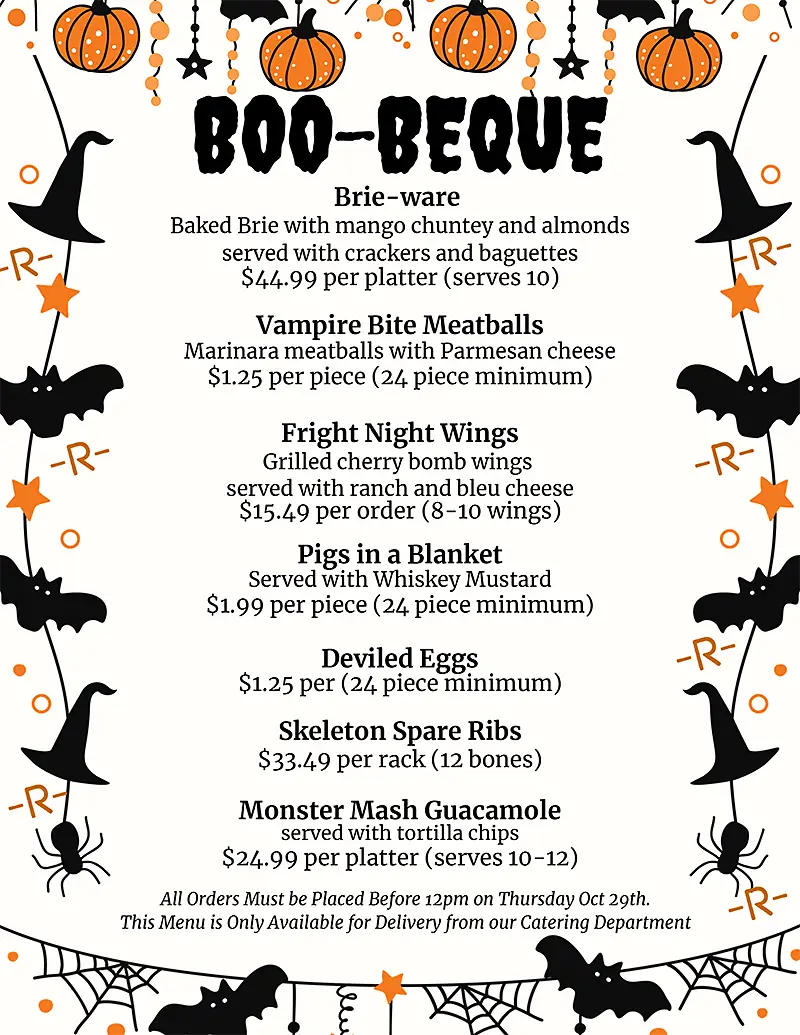 2026  Boo Beque Menu for Halloween