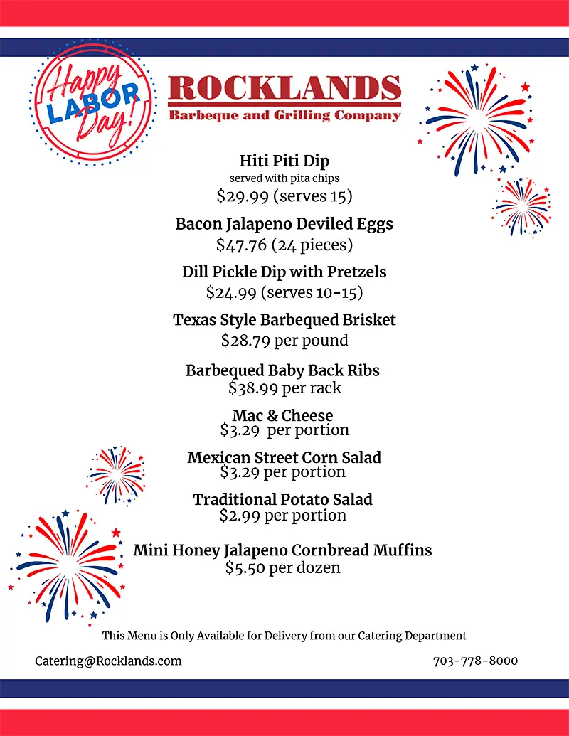 Rocklands 2026 Labor Day Menu