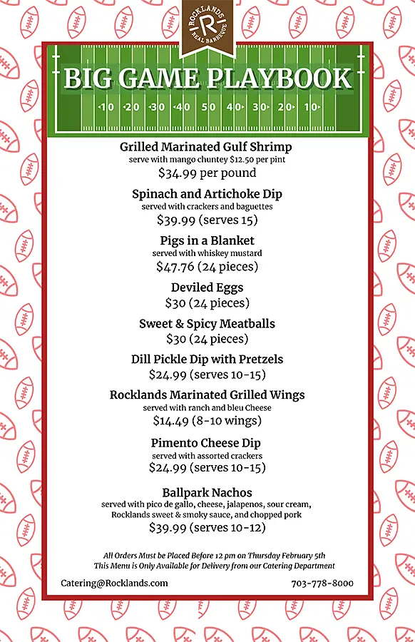2026 Superbowl Menu