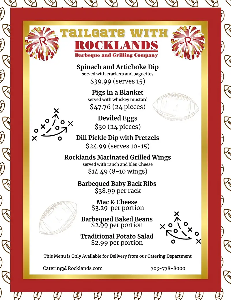 Rocklands 2026 Tailgate menu