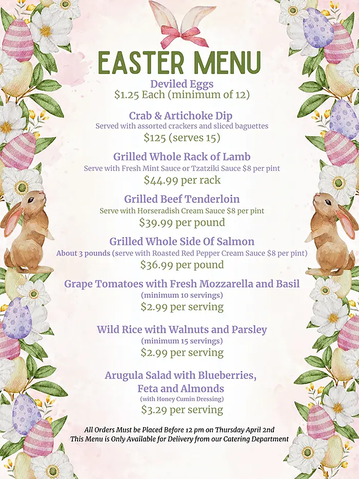 2026 Easter Menu from Rocklands
