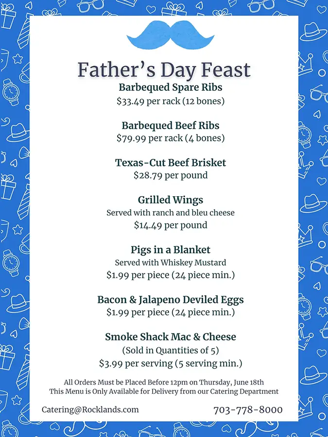 Father's Day menu 2026