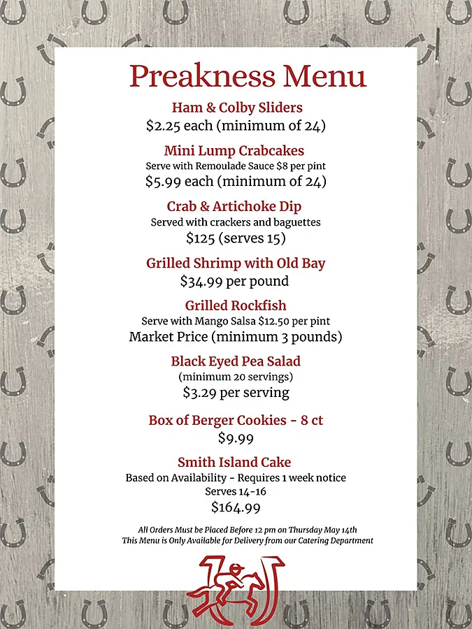Catering menu for Preakness horse race