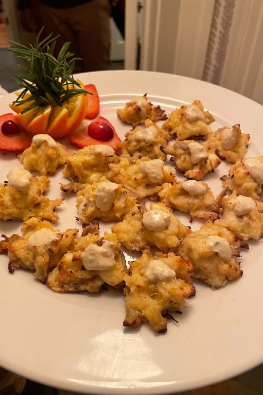 Rocklands Catering mini crabcakes on a white plate for serving