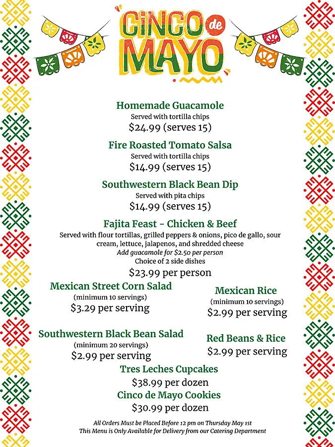 Cinco de Mayo menu 2026