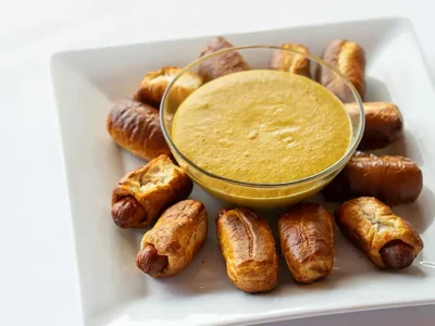 Pigs in a Blanket served with whiskey mustard