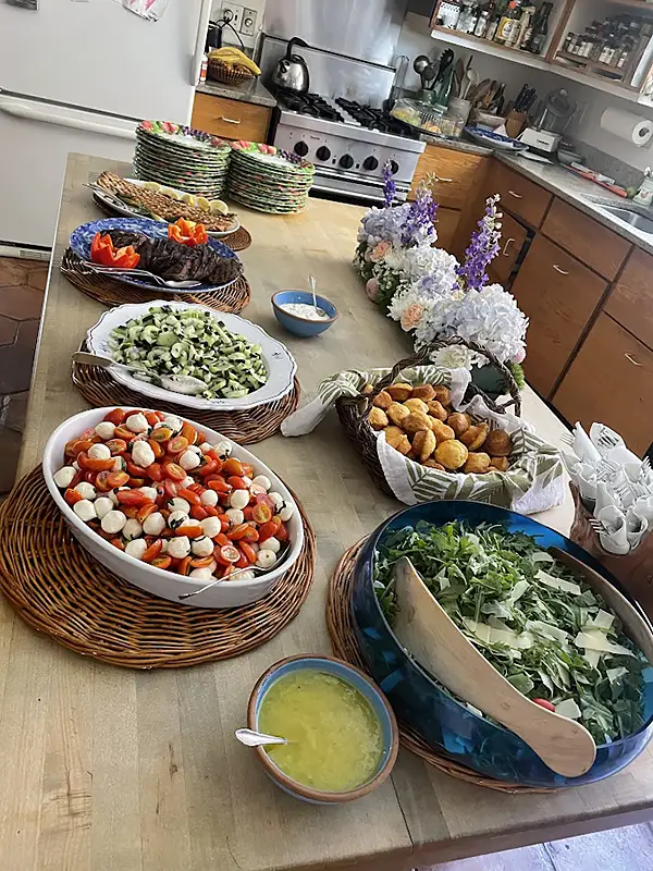 Holiday catering buffet in home kitchen