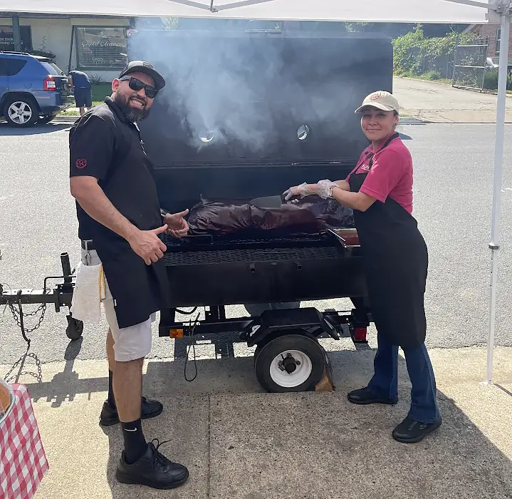 Rockland employees with hog roast