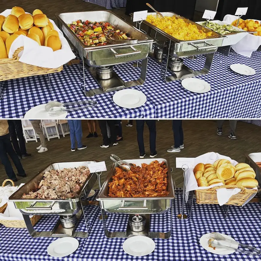Food offered in Rocklands catering buffet line at topping out event