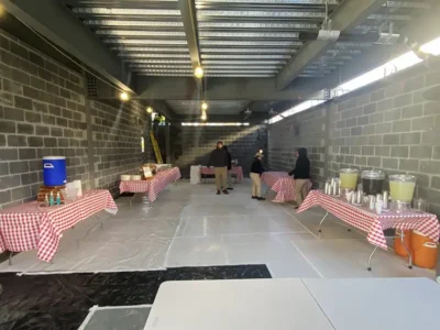 Rocklands catering buffet setup for Topping Off party