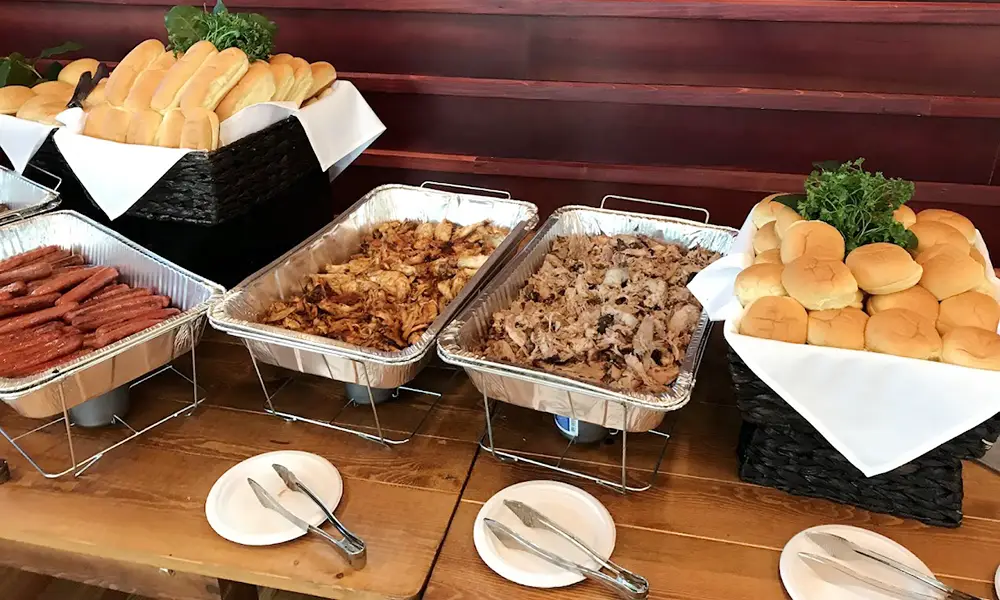 Food buffet at topping off party  catered by Rocklands