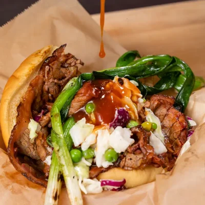 Rocklands brisket sandwich with scallion slaw