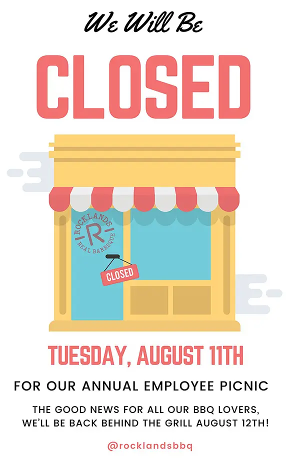 Rocklands will be closed August 11th, 2026 for our annual employee picnic