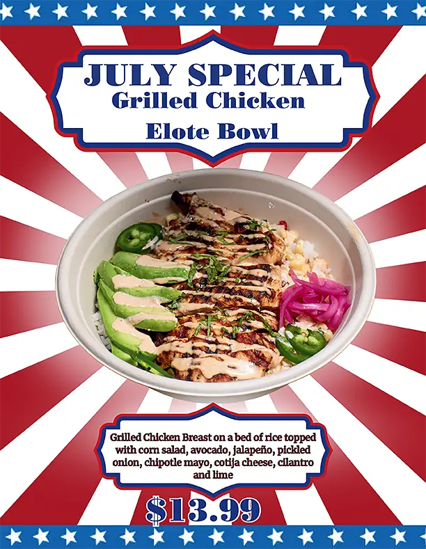 July 2026 Monthly Special - Grilled Chicken Elote Bowl