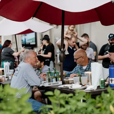 Rocklands Arlington outdoor patio with customers dining