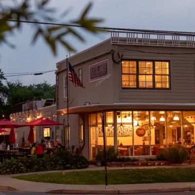 Rocklands Arlington store at twilight