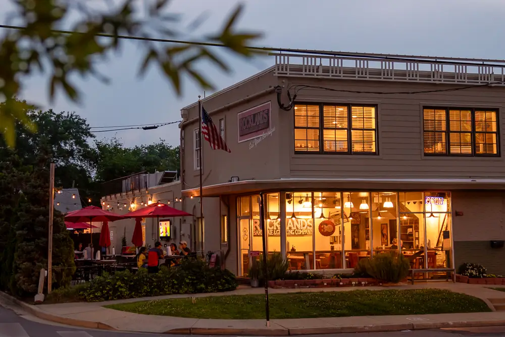 Rocklands Arlington store at twilight