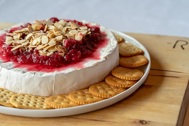 Rocklands baked brie with cranberry relish and crackers for the holidays