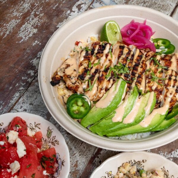 Rocklands July Special grilled chicken elote bowl